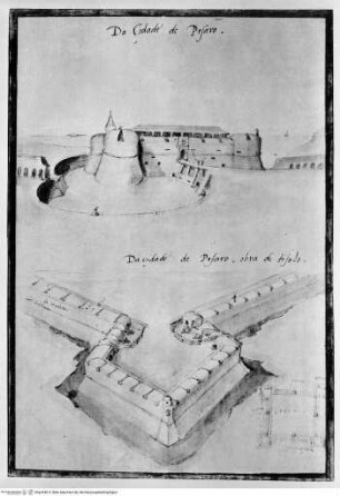 Desenhos das antigualhasPesaro, Befestigungsanlage - Os desenhos das antigualhas que vio Francisco d'Ollanda, pintor portugués (... 1539 - 1540 ...) / (Ministerio de Asuntos Exteriores Relaciones Culturales). Publicalos, con notas de estudio y preliminares el Prof. E. Tormo. - Madrid, 1940. - 257 S., 54 Bl. : Ill. : 4. -Reproducción facsimil del codice de Francisco d'Ollanda que se custodia en la Biblioteca del Escorial