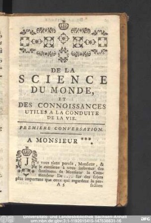 De La Science Du Monde, Et Des Connoissances Utiles A La Conduite De La Vie.