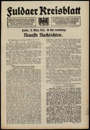 Erste Ausgabe vom Donnerstag, den 11. März 1915.