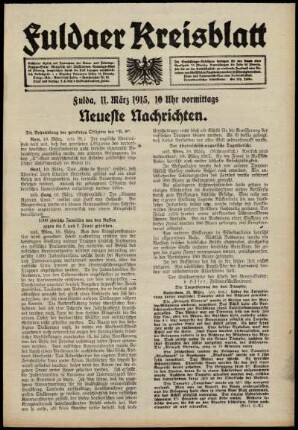 Erste Ausgabe vom Donnerstag, den 11. März 1915.