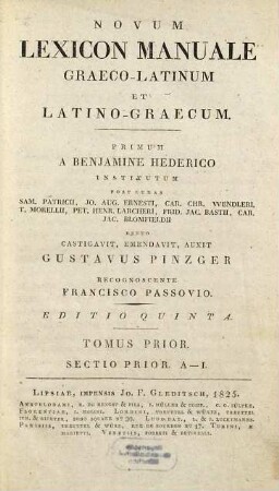 Novum lexicon manuale Graeco-Latinum et Latino-Graecum. 1,1, A - J