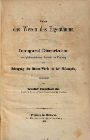 Ueber das Wesen des Eigenthums : Inaugural-Dissertation