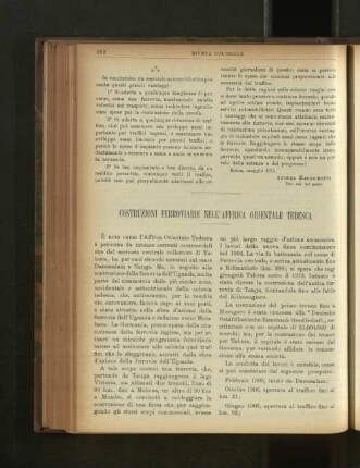 Costruzioni Ferroviarie Nell'Africa Orientale Tedesca.