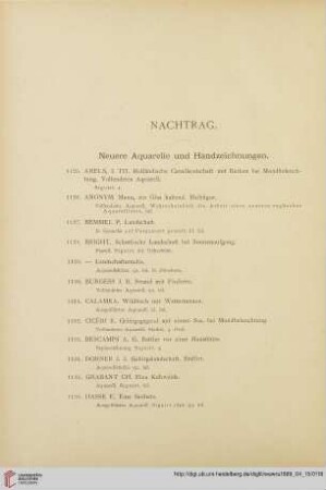 Neuere Aquarelle und Handzeichnungen (Nr. 1125 - 1147)