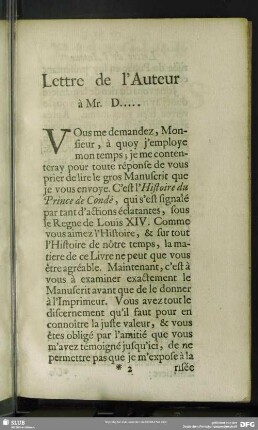 Lettre de l'Auteur a Mr. D.....
