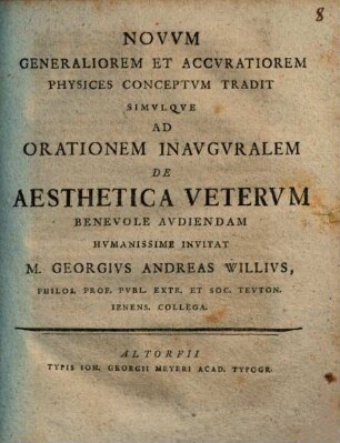 Novvm Generaliorem Et Accvratiorem Physices Conceptvm Tradit ... : [Progr.]