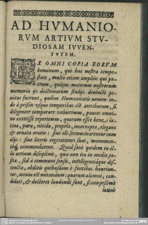 Ad Humaniorum Artium Studiosam Iuventutem