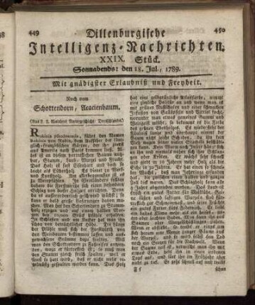XXIX. Stück. Sonnabends: den 18. Jul., 1789.
