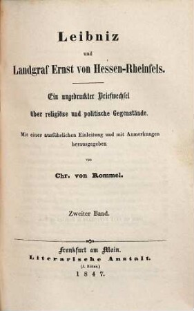 Leibniz und Landgraf Ernst von Hessen-Rheinfels : ein ungedruckter Briefwechsel über religiöse und politische Gegenstände, 2