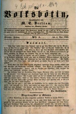 Die Volksbötin. 1849, Mai/Dez.