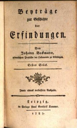Beyträge zur Geschichte der Erfindungen, 1. 1783/86