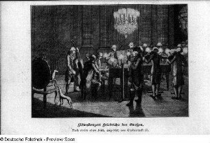 Flötenkonzert Friedrichs des Großen. Lichtdruck nach Stich von Chodowiecki (aus: 12 Blätter zu den Anekdoten von Friedrich II.)