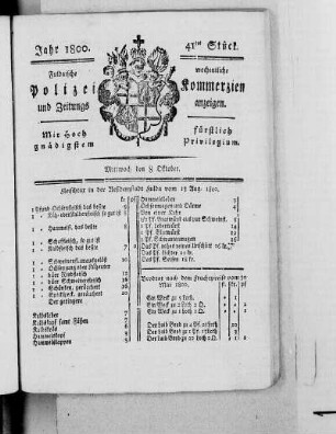 41tes Stück, Ausgabe vom 8. Oktober 1800