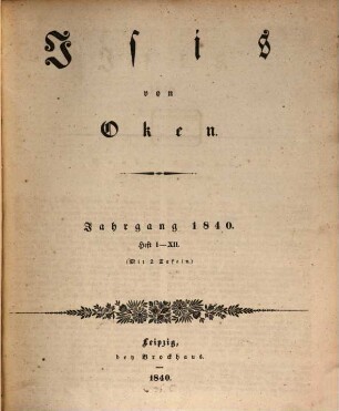 Isis : encyclopädische Zeitschrift, vorzügl. für Naturgeschichte, vergleichende Anatomie u. Physiologie. 1840, 1840