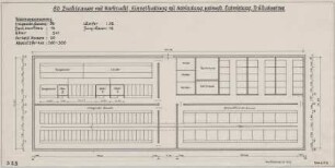 Stall für 80 Zuchtsauen mit Nachzucht, Einzelhaltung mit Anbindung, vollmech. Entmistung, Frühabsetzen (Grundriss mit Raumprogramm, M 1 : 100)