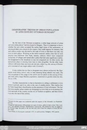 Demographic Trends Of Urban Population In 16th Century Ottoman Hungary