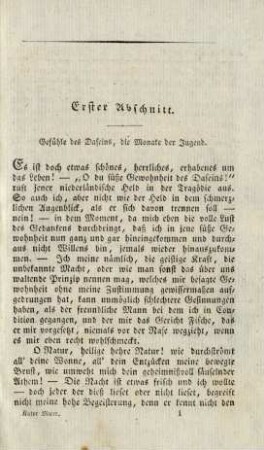 Erster Abschnitt. Gefühle des Daseins, die Monate der Jugend