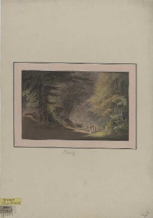 Ansicht aus dem Friedrichsgrund bei Pillnitz, Handzeichnung, um 1800 : [Im Friedrichsgrund bei Pillnitz] / [gefertiget] J. F. Wizani. - [Dresden] , [um 1800]. - 1 Kunstbl. : kolor. Handzeichng. ; 27 x 17 cm