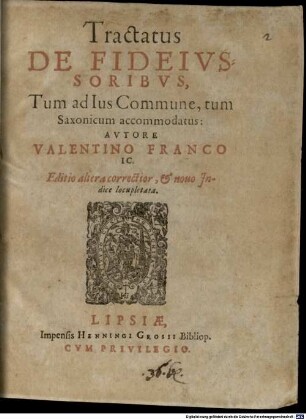 Tractatus de fideiussoribus, Tum ad Ius Commune, tum Saxonicum accommodatus