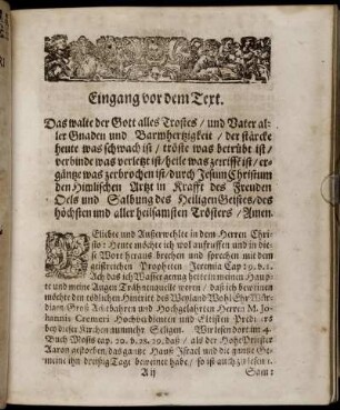 Eingang vor dem Text; Textus; Eingang nach dem Texte; Vom Ersten; Vom Andern.