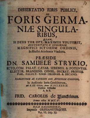 Dissertatio Iuris Publici, De Foris Germaniæ Singularibus