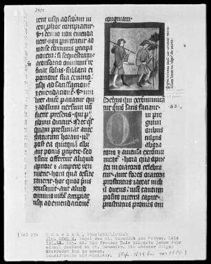 Regel des heiligen Benedikt — Zwei Pilger auf dem Weg zum heiligen Benedikt, Folio 32recto