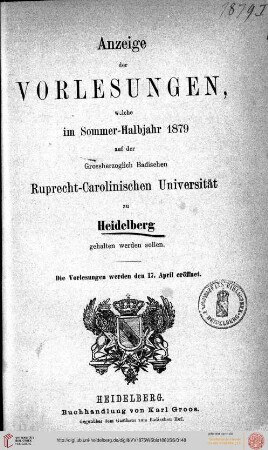 Sommersemester 1879