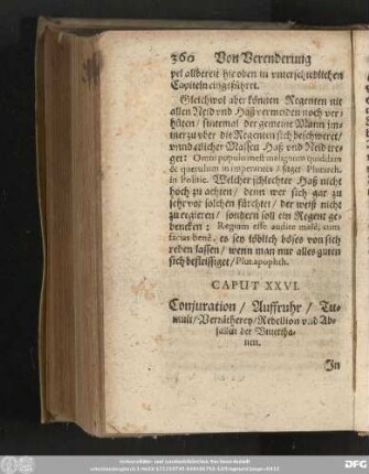 Caput XXVI. Conjuration/ Auffruhr/ Tumult/ Verrätherey/ Rebellion und Abfallen der Unterthanen.