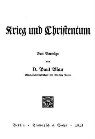 Krieg und Christentum : drei Vorträge