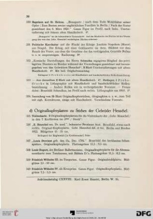 d) Originalkupferplatten zu Stichen der Gebrüder Henschel (Nr. 335-351)