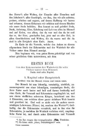 [Erstes Buch: Von der Bestimmung der Erkenntniss der Wahrheit für alle Völker.]