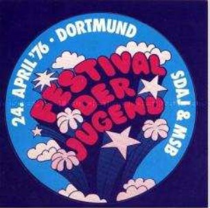 Aufkleber der SDAJ zum Jugendfestival in Dortmund 1976