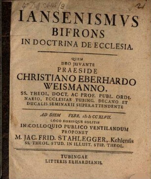 Iansenismvs Bifrons In Doctrina De Ecclesia