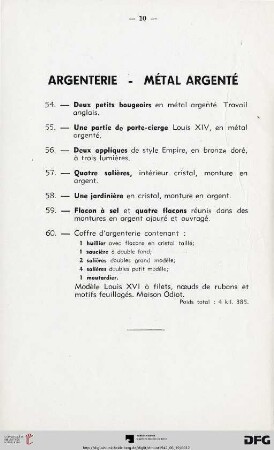Argenterie - Métal argenté (Nr. 54-60)