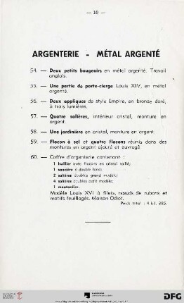 Argenterie - Métal argenté (Nr. 54-60)