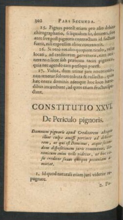Constitutio XXVI. De Periculo pignoris
