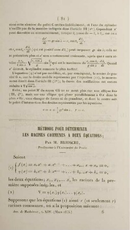 Méthode pour déterminer les racines communes a deux équations.