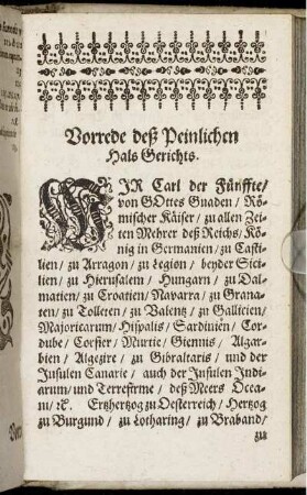 Vorrede deß Peinlichen Hals Gerichts.