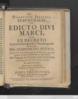 Disputatio Juridica Inauguralis De Edicto Divi Marci