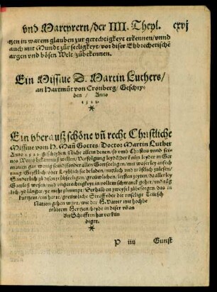Ein Missive D. Martin Luthers/ an Hartmut von Cronberg ... Anno 1522.