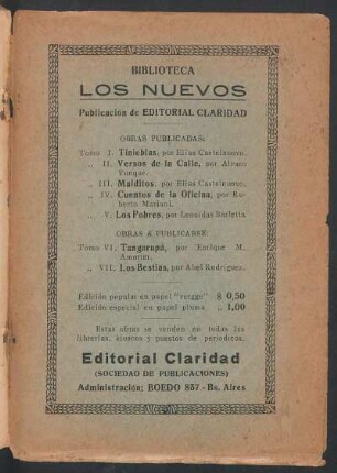 Obras publicadas : Biblioteca "Los Nuevos" - Publicación de Editorial Claridad