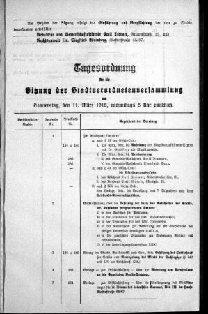 Tagesordnung, 1918/03/11