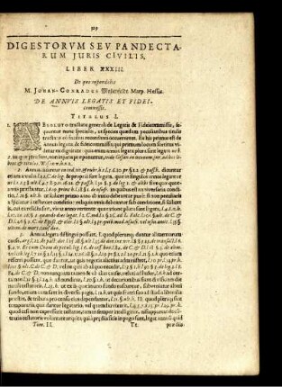 ... Liber XXXIII. ... De Annuis Legatis Et Fideicommissis