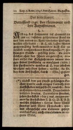 Das dritte Kapitel. Betreffend 1746. den Heumonat und den Augustmonat