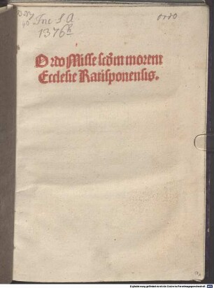 Ordinarium missae secundum morem ecclesiae Ratisponensis