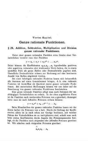 § 28. Addition, Subtraktion, Multiplikation und Division ganzer rationaler Funktionen.