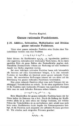 § 28. Addition, Subtraktion, Multiplikation und Division ganzer rationaler Funktionen.