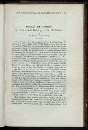 Beiträge zur Kenntniss der Arten und Gattungen der Libellulinen