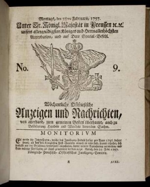 No. 9. Montags, den 28ten Februarii, 1757.