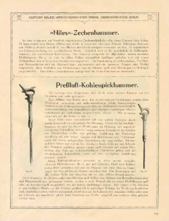 "Niles"-Zechenhammer ; Preßluft-Kohlenpickhammer